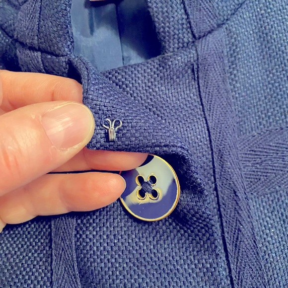 LILLY PULITZER Military Cropped Blazer Band Jacket Linen Cotton Navy Blue Career - Picture 12 of 16